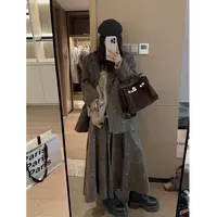 灰色刺绣西装半身裙套装女2025冬高级感时尚气质两件套【668/669】