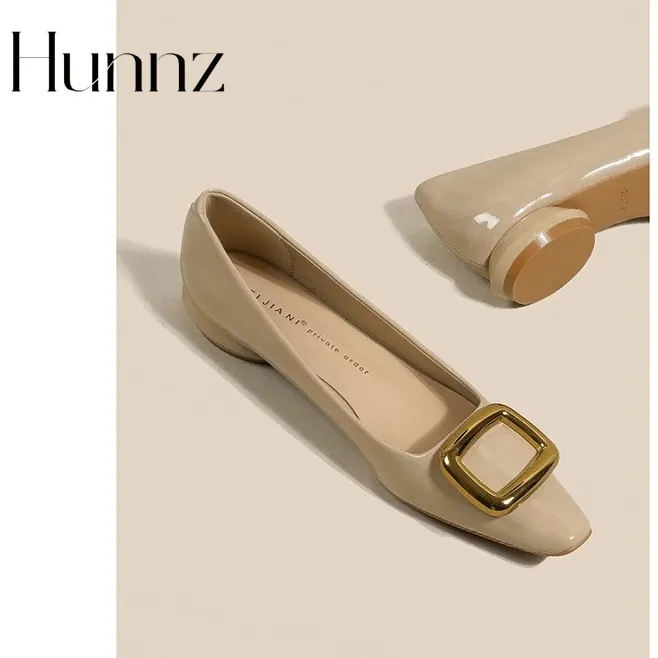 hunnz法式方头气质低跟女鞋高级感轻奢小众高级感极简风洋气百搭
