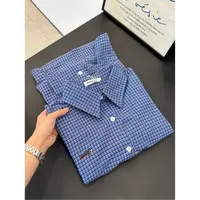 蓝格子刺绣小狗衬衫秋季新款宽松休闲叠穿内搭衬衣外套女气质时尚