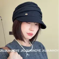 日韩出口~秋冬新款褶皱羊毛鸭舌报童帽子女高级感气质时尚贝雷帽