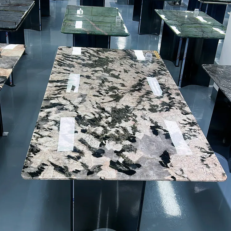 （百川奢石）粉钻潘多拉奢石餐桌轻奢家用简约餐厅意式长方形别墅