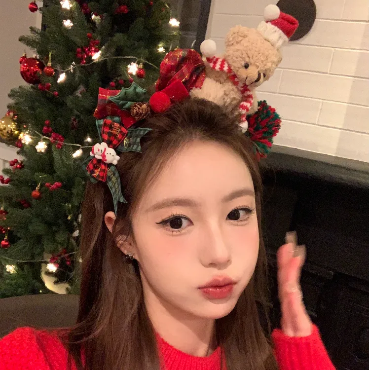 圣诞礼物 秋冬毛绒小熊发箍头饰圣诞节装扮拍照道具头箍发饰品女 