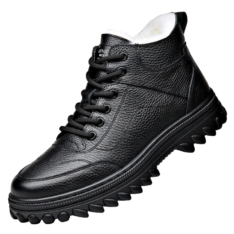 头层牛皮羊毛一体雪地靴男款真皮高帮男鞋冬季加绒加厚保暖棉皮鞋