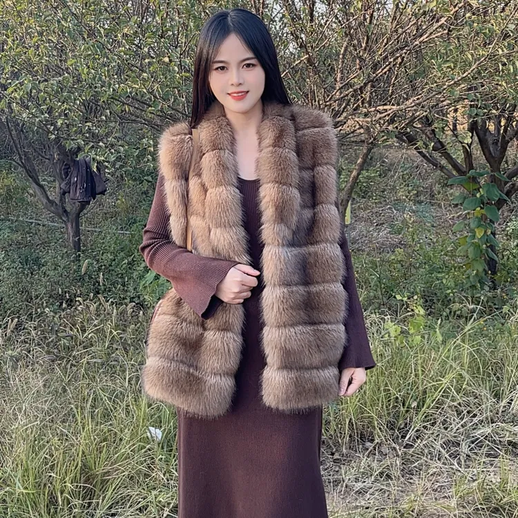 中长款狐狸毛马甲皮草秋冬加厚新款外套狐狸毛大坎肩毛毛马甲