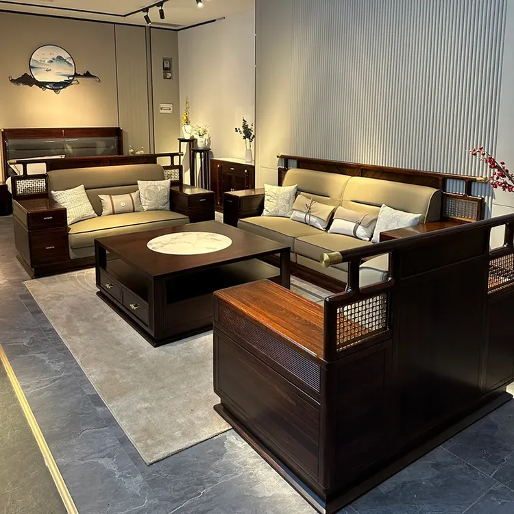 新中式高端黑檀木沙发组合禅意客厅别墅会所家具榫卯落地实木沙发