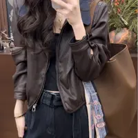 璐璐定制--小翻领短款皮衣外套女欧货2025秋季时尚洋气显瘦夹克