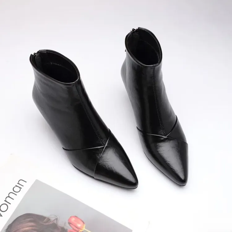 女士防滑冬季高跟细跟时装靴尖头加绒优雅女短靴2705