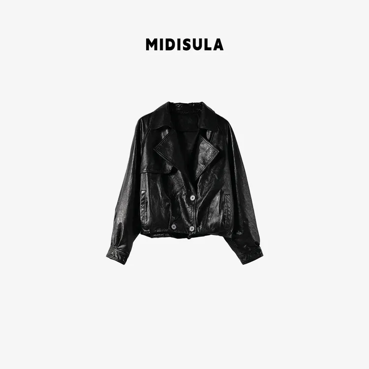 MDSL·时尚洋气轻奢简约百搭美拉德设计感立领皮衣外套#01835