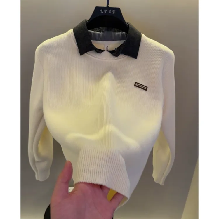 高档假两件翻领针织衫毛衣男士秋冬时尚潮流保暖打底衫男装PJ5502