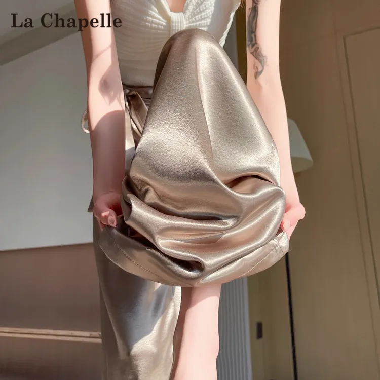 拉夏贝尔醋酸缎面冰丝阔腿裤女夏季薄款垂坠感老钱风直筒西装裤子