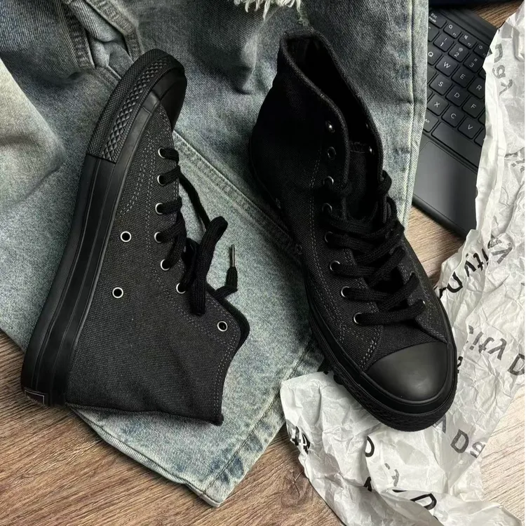 男帆布鞋黑武士板鞋黑色高低帮秋季新款休闲百搭时尚高帮帆布鞋