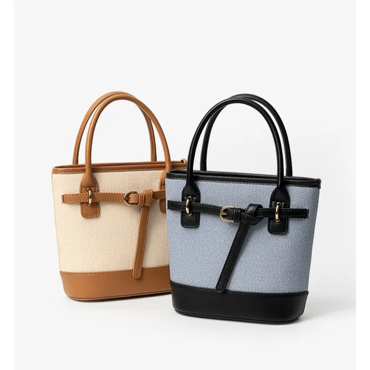 OMI/欧米水桶包纯色方形斜挎包托特包百搭编织包小众单肩