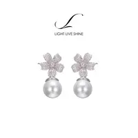 铜合金仿珍珠耳饰 LLS【告白】系列樱花仿珍珠耳饰轻奢满钻耳钉