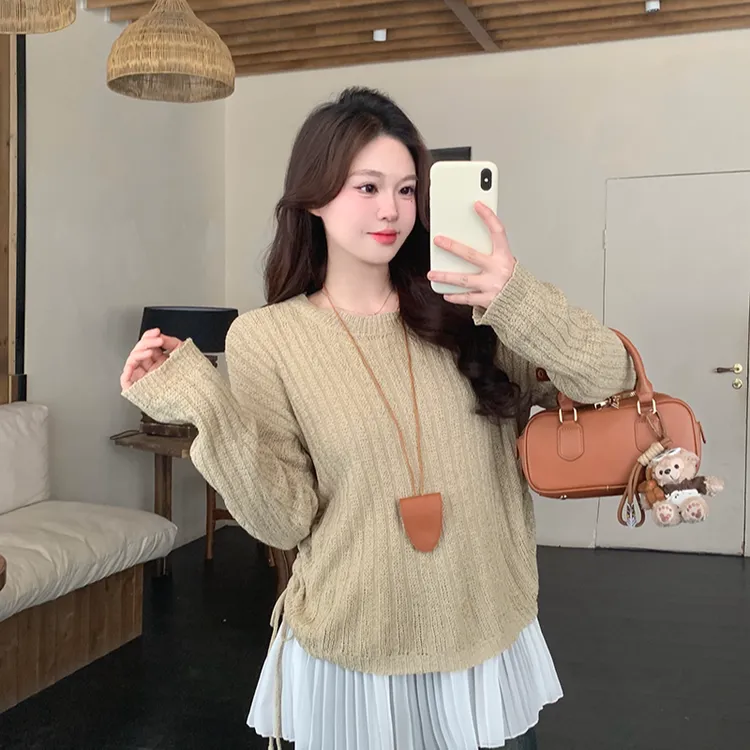 新款大码女针织薄款百褶摆无袖背心裙套装71867毛织+21408背心裙