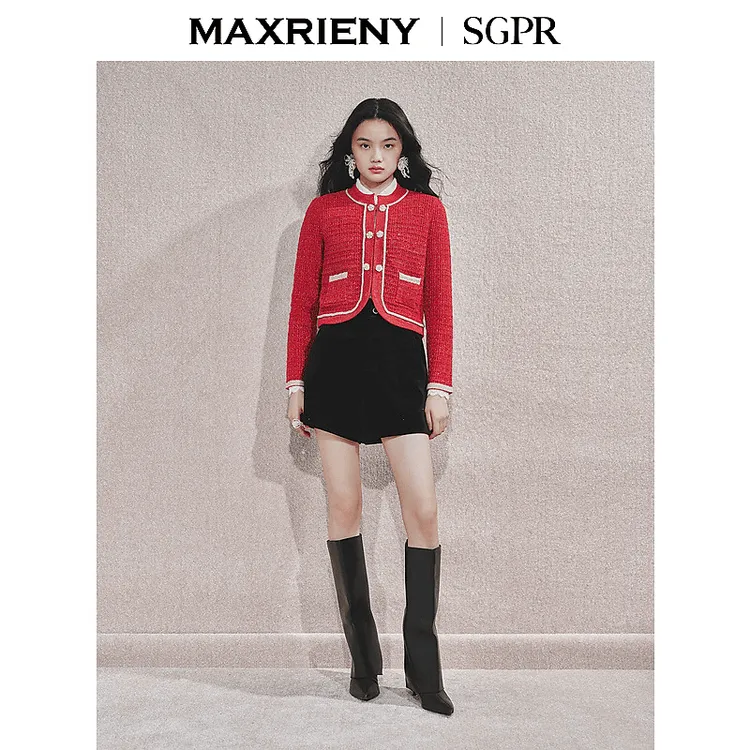 MAXRIENY精致浪漫外套女2025秋冬新款千金名媛小香风上衣短款外套