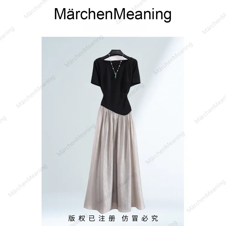 高级定制拼接连衣裙百搭显瘦女装设计师款高高