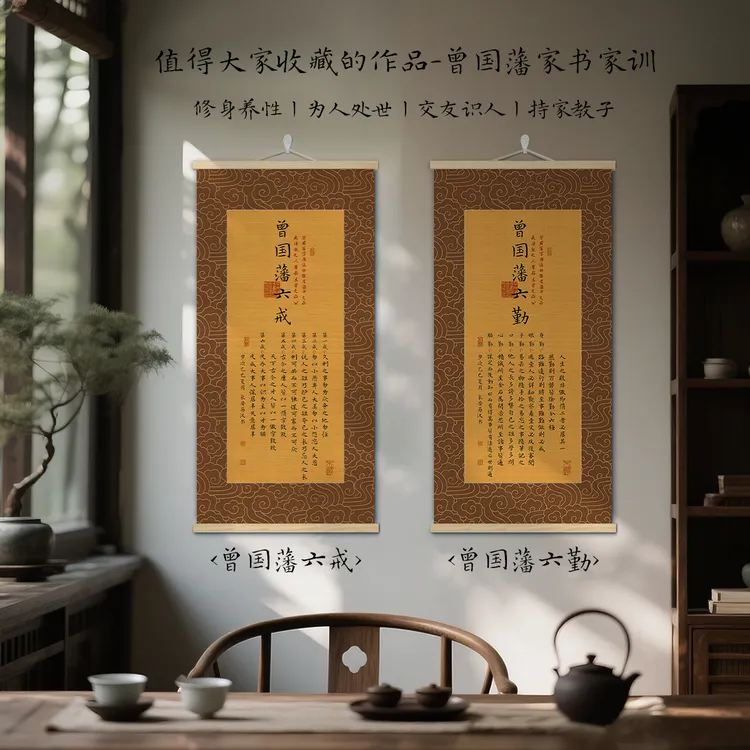《六戒》《六勤》40*80cm行书书法竹编装饰画适合茶室书房卧室悬挂