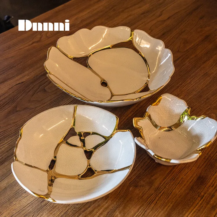 Dnnni轻奢描金裂纹果盘托盘样板间酒店会所样板间餐桌面玄关收纳