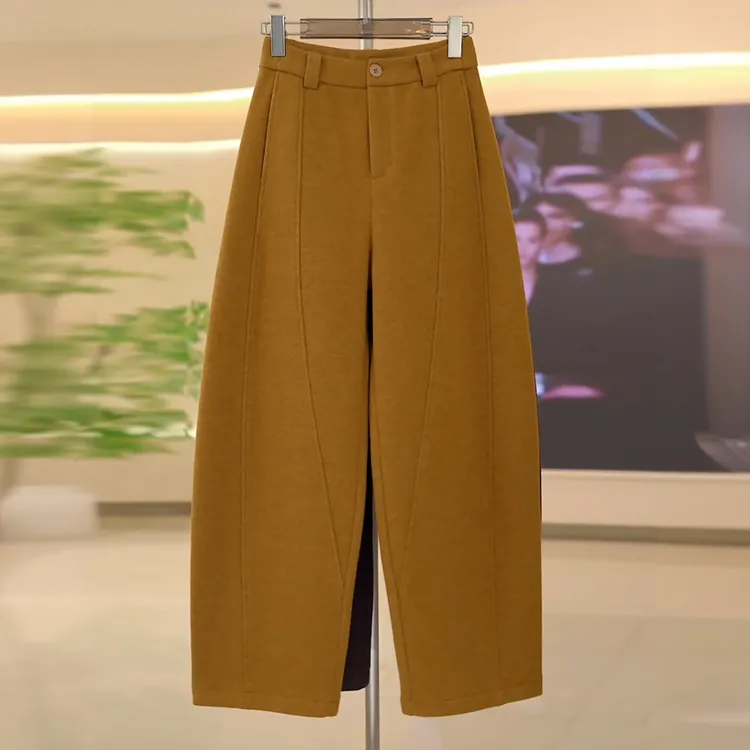 Ader抗起球加绒绵羊毛弯刀裤女2025冬季新款宽松阔腿百搭弯刀裤