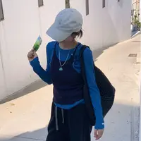 OUDOCKEE 鸥鸥【可露里】时髦撞色背心螺纹长袖套装 SACE736T