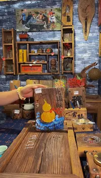 风化老门板丙烯画挂画