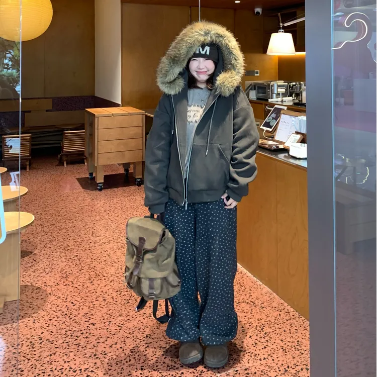 Q了个T 微胖mm 【一件过冬】90白鸭绒加厚卫衣可拆卸毛领外套