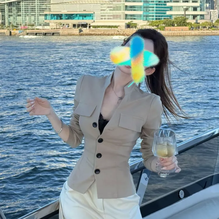 2025春季法式独特漂亮上衣韩版早秋双口袋撞色拼接上衣衬衫