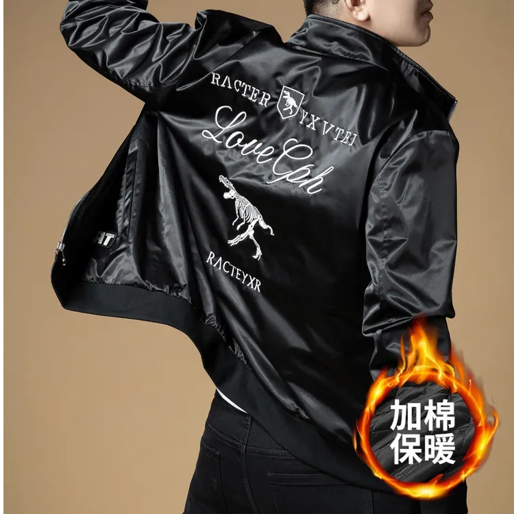杜切得比秋冬新款男士加棉加厚保暖夹克时尚潮流刺绣上衣棉服外套