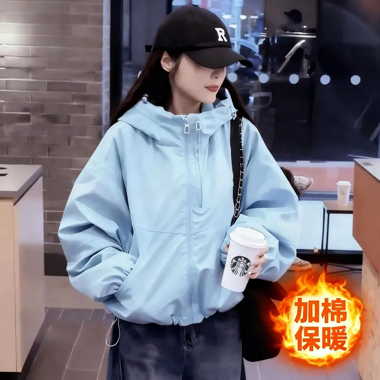 秋冬短款连帽女棉衣外套时尚百搭保暖加棉冬季休闲宽松加厚棉服