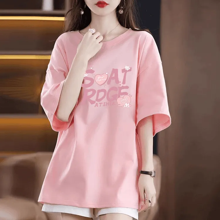 洋气衣服女夏季新款短袖t恤女纯棉欧货大版中长款宽松显瘦ins潮牌