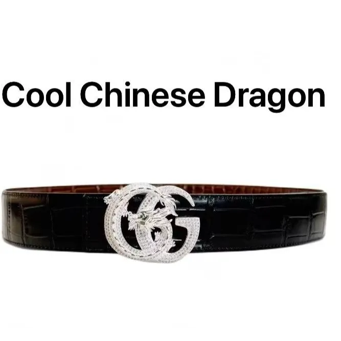 【3.8宽双G龙套装】 男士皮带满钻镶钻双面真鳄鱼皮带 礼盒装
