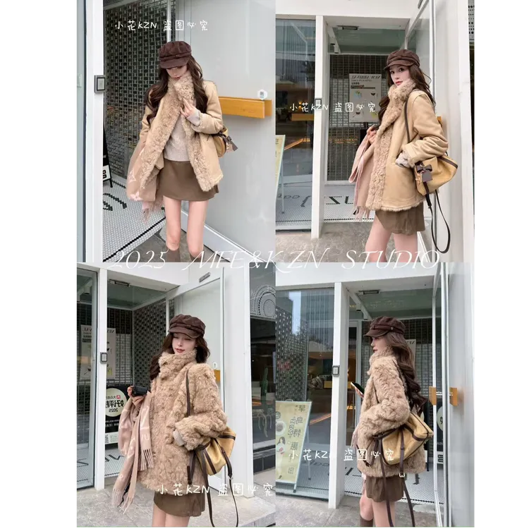 KZN·STUDIO 【首尔初雪】小湖羊双面穿环保皮毛一体廓形加厚冬外套