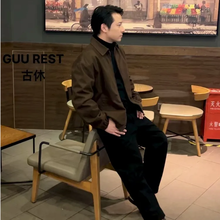 GuuRest秋季男士休闲夹克复古百搭潮流外套简约宽松时尚