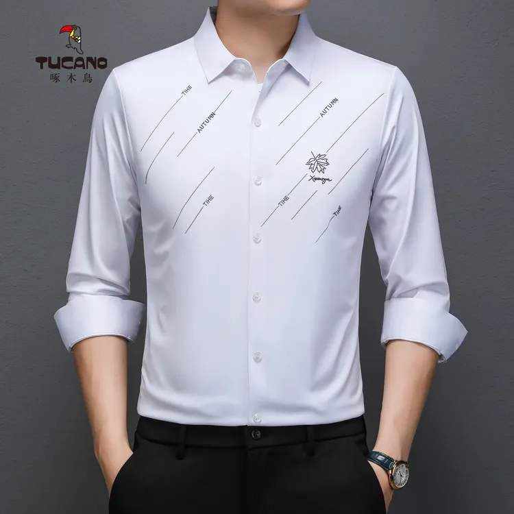 TUCANO/啄木鳥男士商务休闲长袖衬衫春季压花四面高弹休闲衬衣