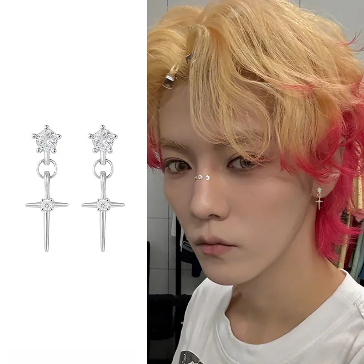 合金耳饰 十字架吊坠耳钉男冷淡风痞帅潮流喜欢耳环设计感ins耳饰