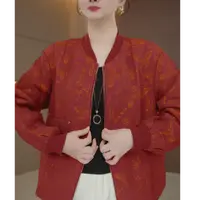 （出口原单）妈妈秋装外套短款中老年女装圆领蝴蝶上衣中年夹克新款