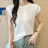 百搭洋气莱赛尔天丝小飞袖薄款T恤衫女夏季显瘦透气圆领包袖上衣