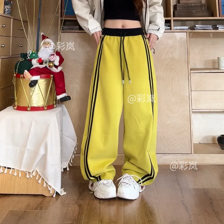 （运补4-8）2025秋冬加绒加厚卫裤百搭条纹拉条休闲运动裤女