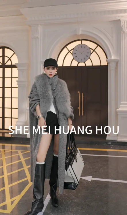 （冬日倾城）原创狐狸毛骆驼绒绵羊毛大版冬季新长款大衣251019