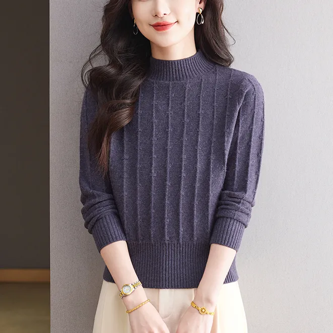 冬季新款洋气时尚半高领女纯色短款毛衣宽松显瘦针织衫加厚打底衫