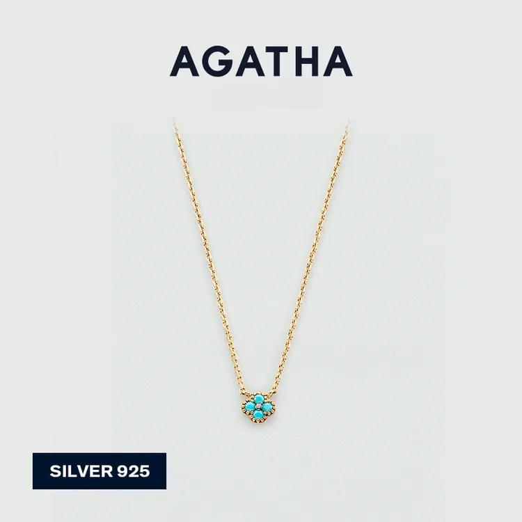AGATHA 坠链均925银合成锆石 早春精致四叶花单花吊坠银项链D