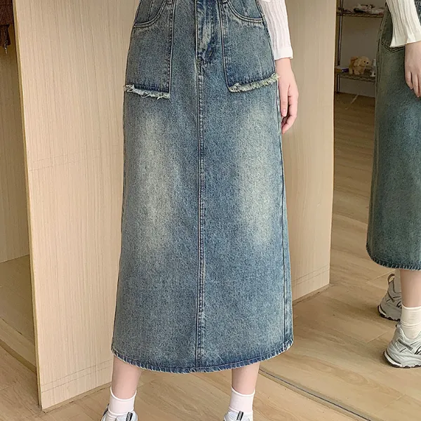 大码女装2025秋季新款胖mm梨形显瘦a字裙复古百搭牛仔半身裙65311