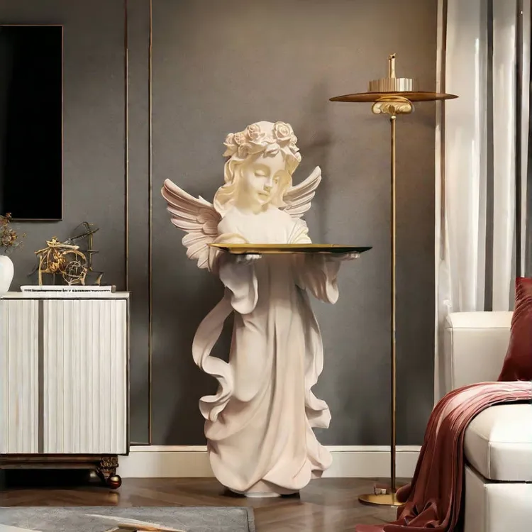 爱丽丝天使复古迎宾落地托盘摆件家居装饰品办公艺术做旧小型摆件