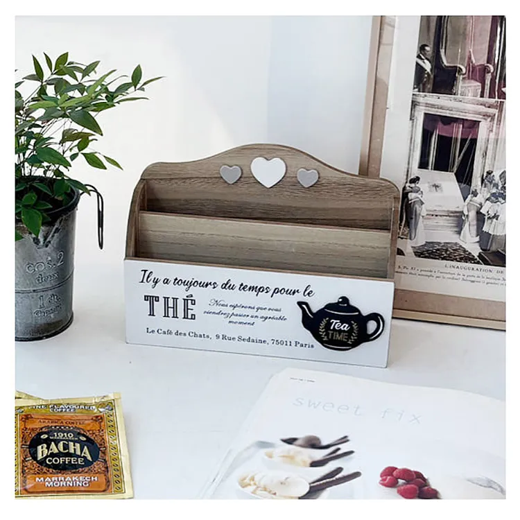 欧式咖啡厅茶室立式复古收纳盒储物盒木质桌面信插书报架创意家居