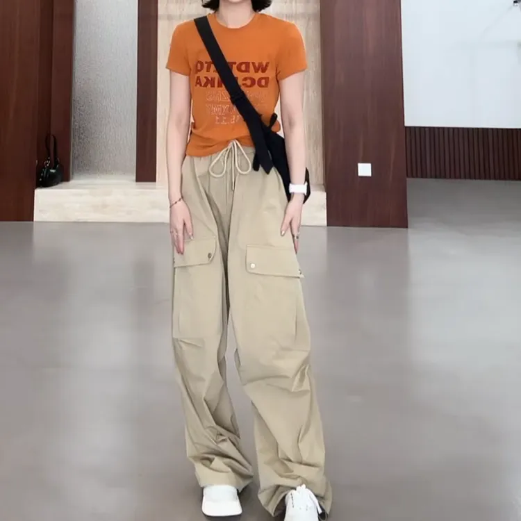 新款复古字母印花T恤短袖+（歪兜工装裤）拽酷风工装裤LK2503978