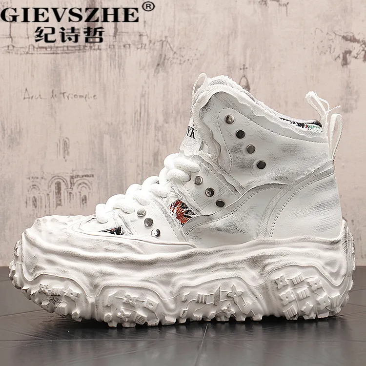 纪诗哲厚底增高板鞋男秋冬新款百搭高帮潮流时尚马丁靴复古休闲鞋