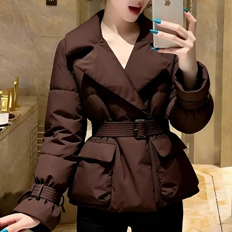 保暖棉服女款2025新款冬超好看轻奢高端气质收腰加厚咖色夹棉外套