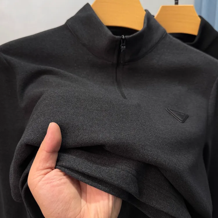 in cotton sea高档双面绒半拉链高领男士秋冬新款立领长袖内搭T恤