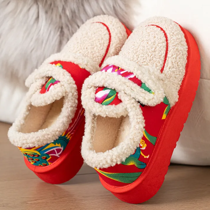 东北大花棉拖包跟时尚休闲百搭厚底踩屎感毛绒冬季居家外穿棉拖鞋