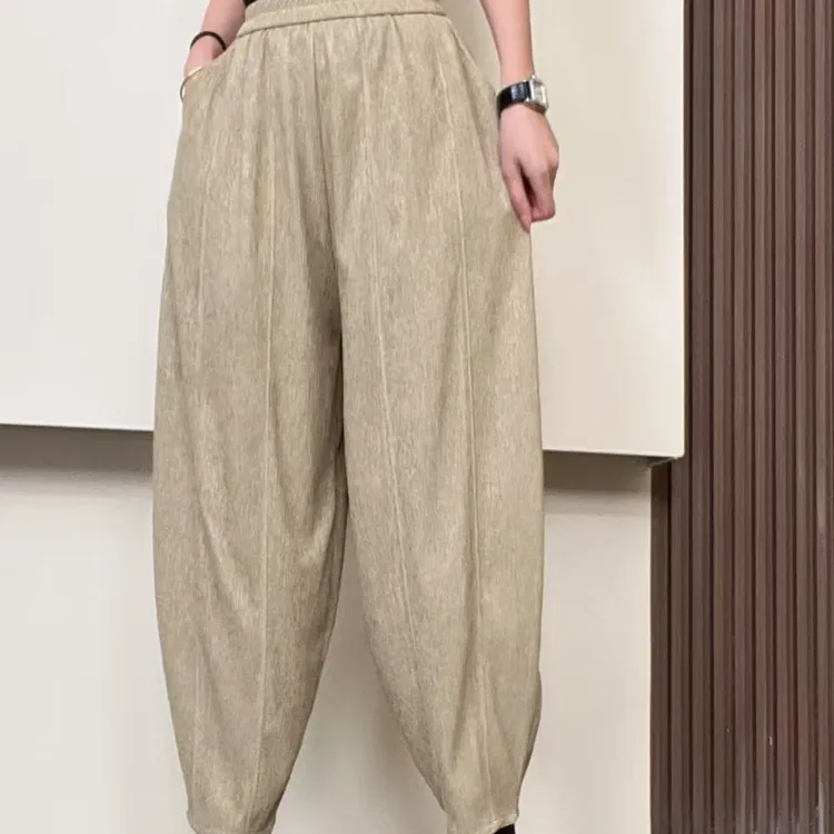 #5001春季新款高腰大码垂感休闲百搭潮流灯笼哈伦南瓜裤